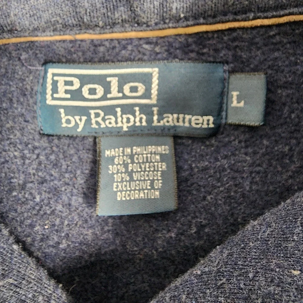 Polo Ralph Lauren Mens Blue Shawl Collar Fleece Pullover Elbow Patches Large